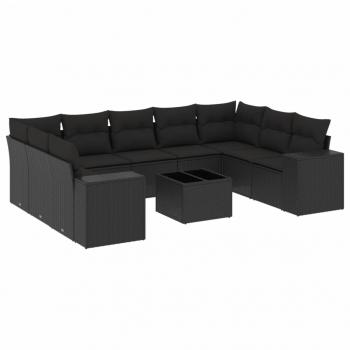 10-tlg. Garten-Sofagarnitur mit Kissen Schwarz Poly Rattan