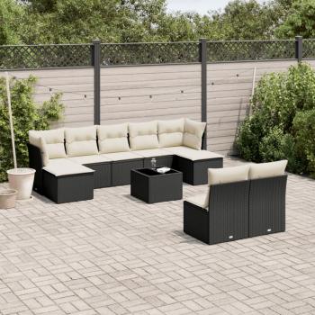 ARDEBO.de - 10-tlg. Garten-Sofagarnitur mit Kissen Schwarz Poly Rattan