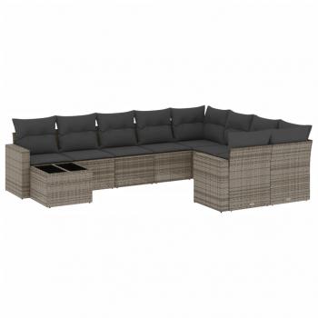 10-tlg. Garten-Sofagarnitur mit Kissen Grau Poly Rattan