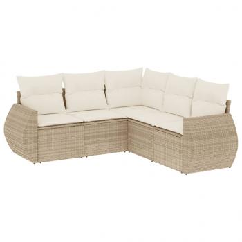 5-tlg. Garten-Sofagarnitur mit Kissen Beige Poly Rattan