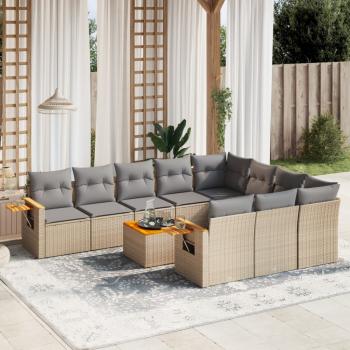 ARDEBO.de - 11-tlg. Garten-Sofagarnitur mit Kissen Beige Poly Rattan