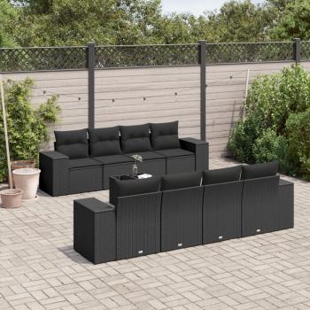 ARDEBO.de - 9-tlg. Garten-Sofagarnitur mit Kissen Schwarz Poly Rattan