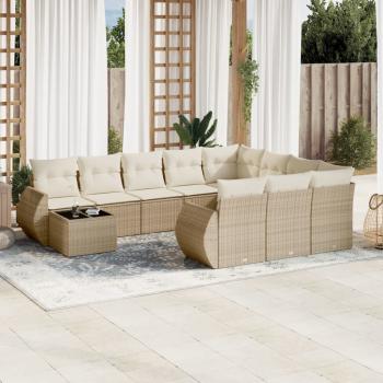 ARDEBO.de - 11-tlg. Garten-Sofagarnitur mit Kissen Beige Poly Rattan