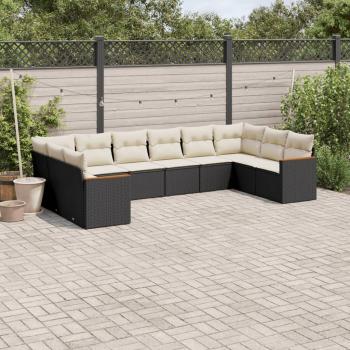 ARDEBO.de - 10-tlg. Garten-Sofagarnitur mit Kissen Schwarz Poly Rattan