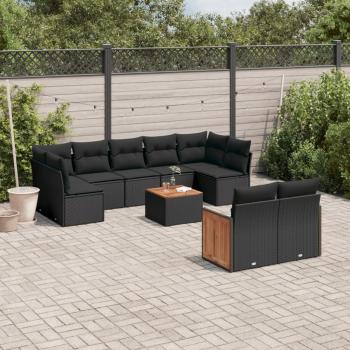 ARDEBO.de - 10-tlg. Garten-Sofagarnitur mit Kissen Schwarz Poly Rattan