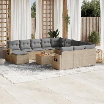 ARDEBO.de - 13-tlg. Garten-Sofagarnitur mit Kissen Beige Poly Rattan