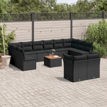 ARDEBO.de - 13-tlg. Garten-Sofagarnitur mit Kissen Schwarz Poly Rattan