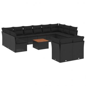 13-tlg. Garten-Sofagarnitur mit Kissen Schwarz Poly Rattan