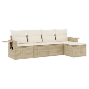 5-tlg. Garten-Sofagarnitur mit Kissen Beige Poly Rattan