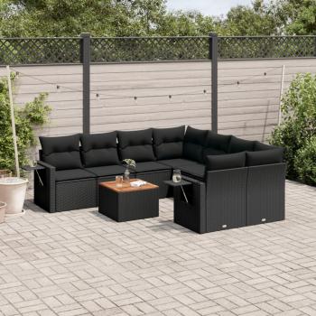 ARDEBO.de - 9-tlg. Garten-Sofagarnitur mit Kissen Schwarz Poly Rattan