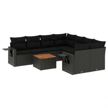 9-tlg. Garten-Sofagarnitur mit Kissen Schwarz Poly Rattan