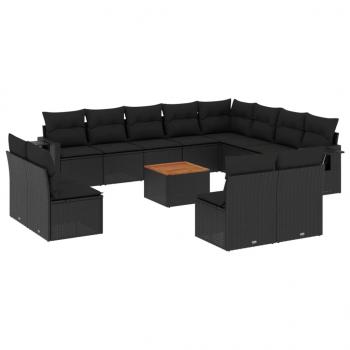 13-tlg. Garten-Sofagarnitur mit Kissen Schwarz Poly Rattan