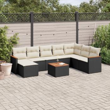 ARDEBO.de - 9-tlg. Garten-Sofagarnitur mit Kissen Schwarz Poly Rattan