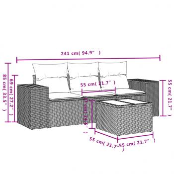 4-tlg. Garten-Sofagarnitur mit Kissen Grau Poly Rattan