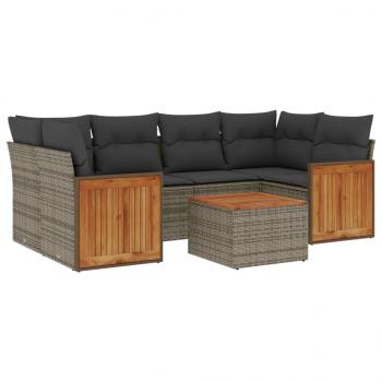 7-tlg. Garten-Sofagarnitur mit Kissen Grau Poly Rattan