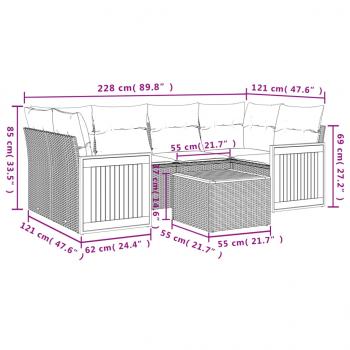 7-tlg. Garten-Sofagarnitur mit Kissen Grau Poly Rattan