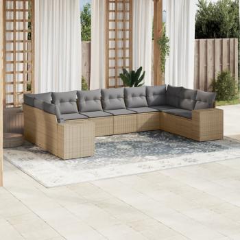 ARDEBO.de - 10-tlg. Garten-Sofagarnitur mit Kissen Beige Poly Rattan