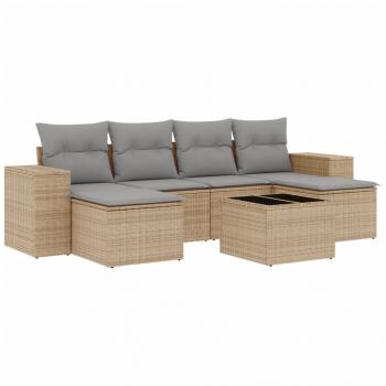 7-tlg. Garten-Sofagarnitur mit Kissen Beige Poly Rattan