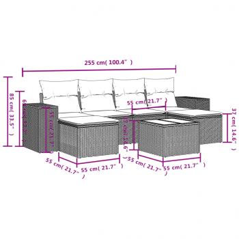 7-tlg. Garten-Sofagarnitur mit Kissen Beige Poly Rattan