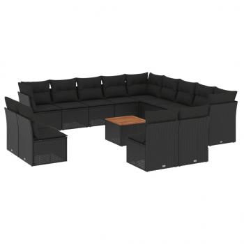 14-tlg. Garten-Sofagarnitur mit Kissen Schwarz Poly Rattan