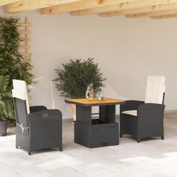 ARDEBO.de - 3-tlg. Garten-Essgruppe mit Kissen Schwarz Poly Rattan