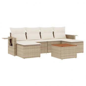 7-tlg. Garten-Sofagarnitur mit Kissen Beige Poly Rattan