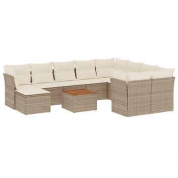 11-tlg. Garten-Sofagarnitur mit Kissen Beige Poly Rattan