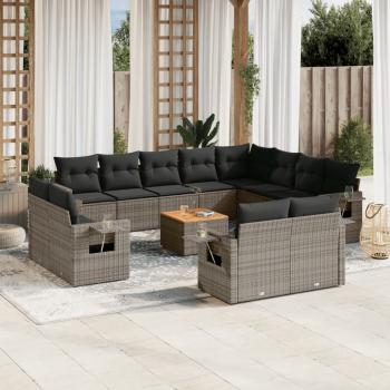 ARDEBO.de - 13-tlg. Garten-Sofagarnitur mit Kissen Grau Poly Rattan