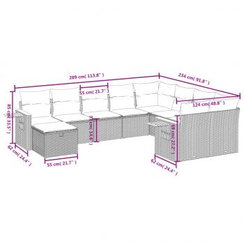 10-tlg. Garten-Sofagarnitur mit Kissen Beige Poly Rattan