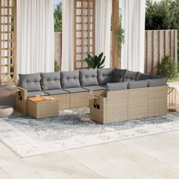 ARDEBO.de - 11-tlg. Garten-Sofagarnitur mit Kissen Beige Poly Rattan