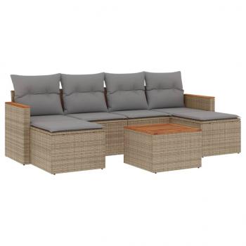 7-tlg. Garten-Sofagarnitur mit Kissen Beige Poly Rattan