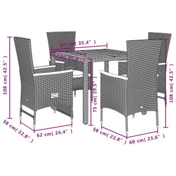 5-tlg. Garten-Essgruppe mit Kissen Schwarz Poly Rattan