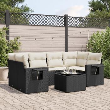 ARDEBO.de - 7-tlg. Garten-Sofagarnitur mit Kissen Schwarz Poly Rattan