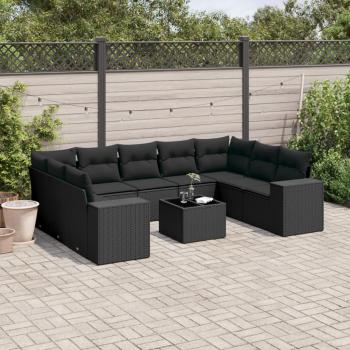 ARDEBO.de - 10-tlg. Garten-Sofagarnitur mit Kissen Schwarz Poly Rattan