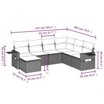 7-tlg. Garten-Sofagarnitur mit Kissen Grau Poly Rattan