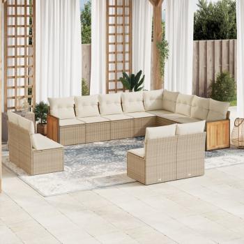 ARDEBO.de - 12-tlg. Garten-Sofagarnitur mit Kissen Beige Poly Rattan