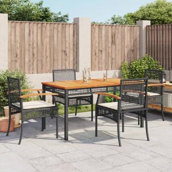 ARDEBO.de - 5-tlg. Garten-Essgruppe mit Kissen Schwarz Poly Rattan