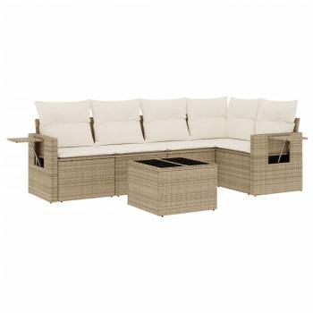 6-tlg. Garten-Sofagarnitur mit Kissen Beige Poly Rattan