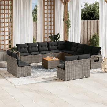 ARDEBO.de - 14-tlg. Garten-Sofagarnitur mit Kissen Grau Poly Rattan