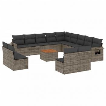 14-tlg. Garten-Sofagarnitur mit Kissen Grau Poly Rattan