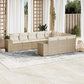 ARDEBO.de - 10-tlg. Garten-Sofagarnitur mit Kissen Beige Poly Rattan