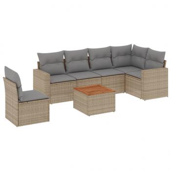 7-tlg. Garten-Sofagarnitur mit Kissen Beige Poly Rattan