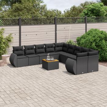 ARDEBO.de - 11-tlg. Garten-Sofagarnitur mit Kissen Schwarz Poly Rattan