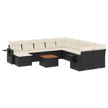 ARDEBO.de - 14-tlg. Garten-Sofagarnitur mit Kissen Schwarz Poly Rattan