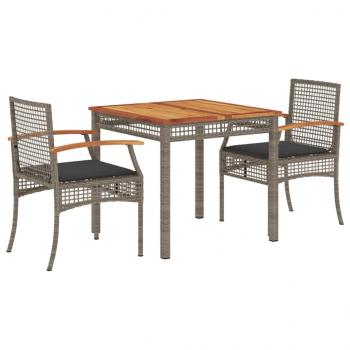 3-tlg. Garten-Essgruppe mit Kissen Grau Poly Rattan