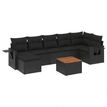 8-tlg. Garten-Sofagarnitur mit Kissen Schwarz Poly Rattan