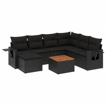 8-tlg. Garten-Sofagarnitur mit Kissen Schwarz Poly Rattan