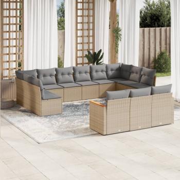 ARDEBO.de - 13-tlg. Garten-Sofagarnitur mit Kissen Beige Poly Rattan