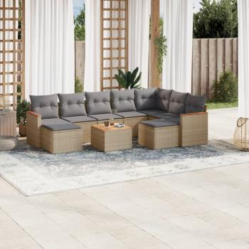 ARDEBO.de - 10-tlg. Garten-Sofagarnitur mit Kissen Beige Poly Rattan