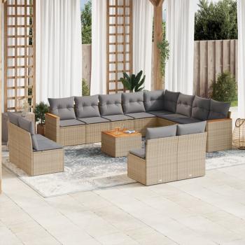 ARDEBO.de - 13-tlg. Garten-Sofagarnitur mit Kissen Beige Poly Rattan